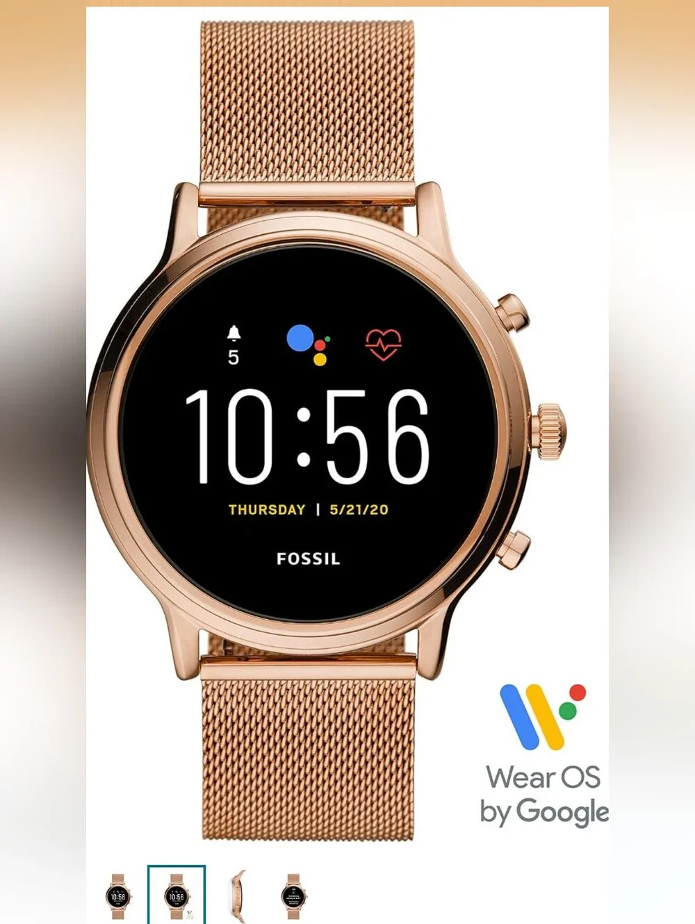 Fossil Julianna smartwatch rose gold-tone stainless steel mesh bracelet